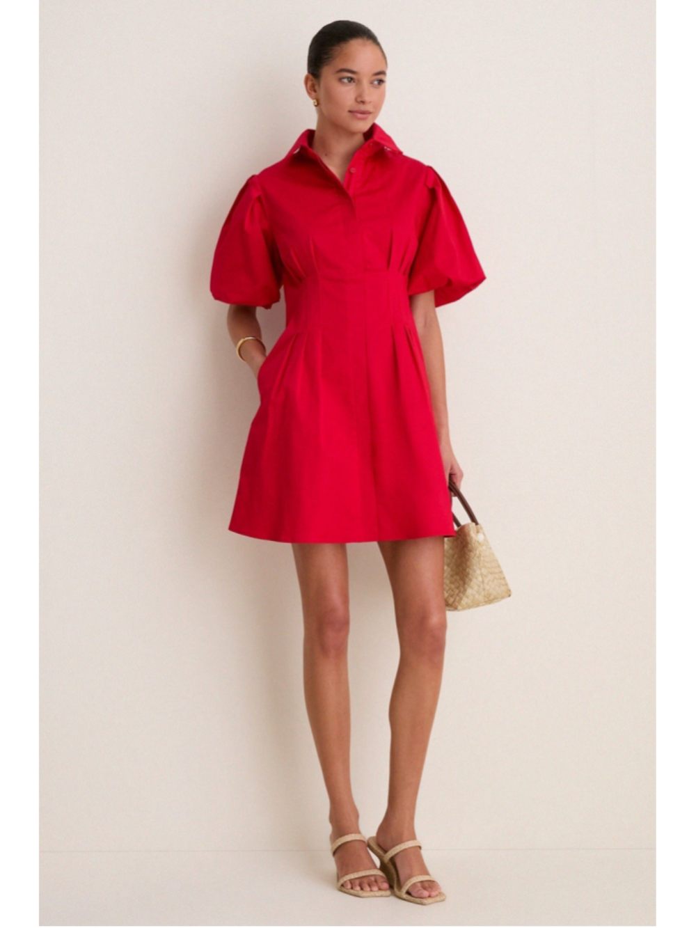 Tuckernuck Red Mini Delaney Dress Women’s 2XS Puff Sleeve A-line Pockets Collar - Picture 3 of 11